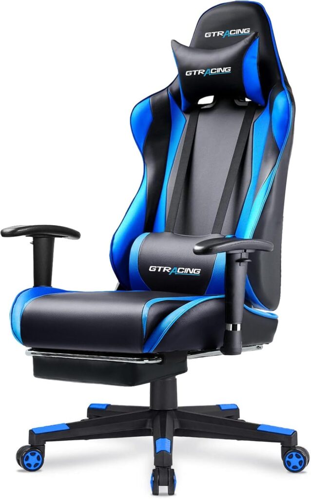 GTRACING Gaming Chair with Footrest — Navy Blue