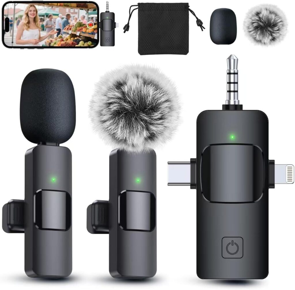 PQRQP 3-in-1 Professional Wireless Lavalier Microphone 